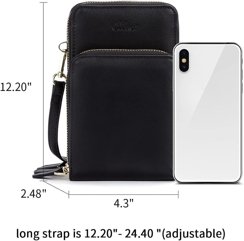 CLUCI Női Telefontok Válltáska Fekete - Kis Crossbody Táska Kártyatartóval, Bőr Mobiltelefon Tok Pénztárcával