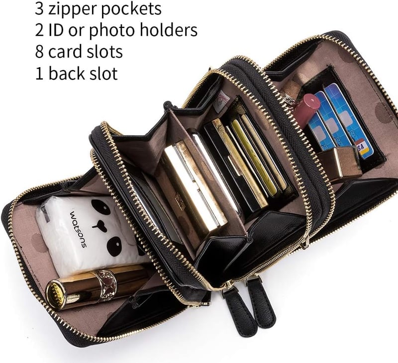 CLUCI Női Telefontok Válltáska Fekete - Kis Crossbody Táska Kártyatartóval, Bőr Mobiltelefon Tok Pénztárcával