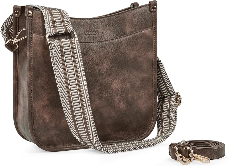 CLUCI Női Válltáska PU Bőr Közepes Crossbody Táska Pénztárcával, 2 Részes Szett Cserélhető Pántokkal, Kávé Színű