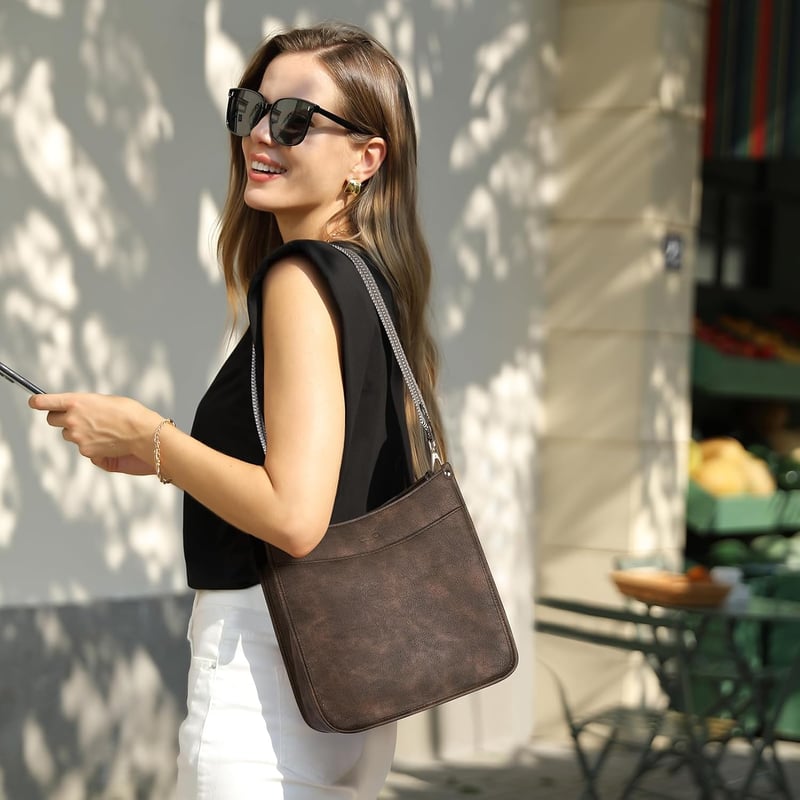 CLUCI Női Válltáska PU Bőr Közepes Crossbody Táska Pénztárcával, 2 Részes Szett Cserélhető Pántokkal, Kávé Színű