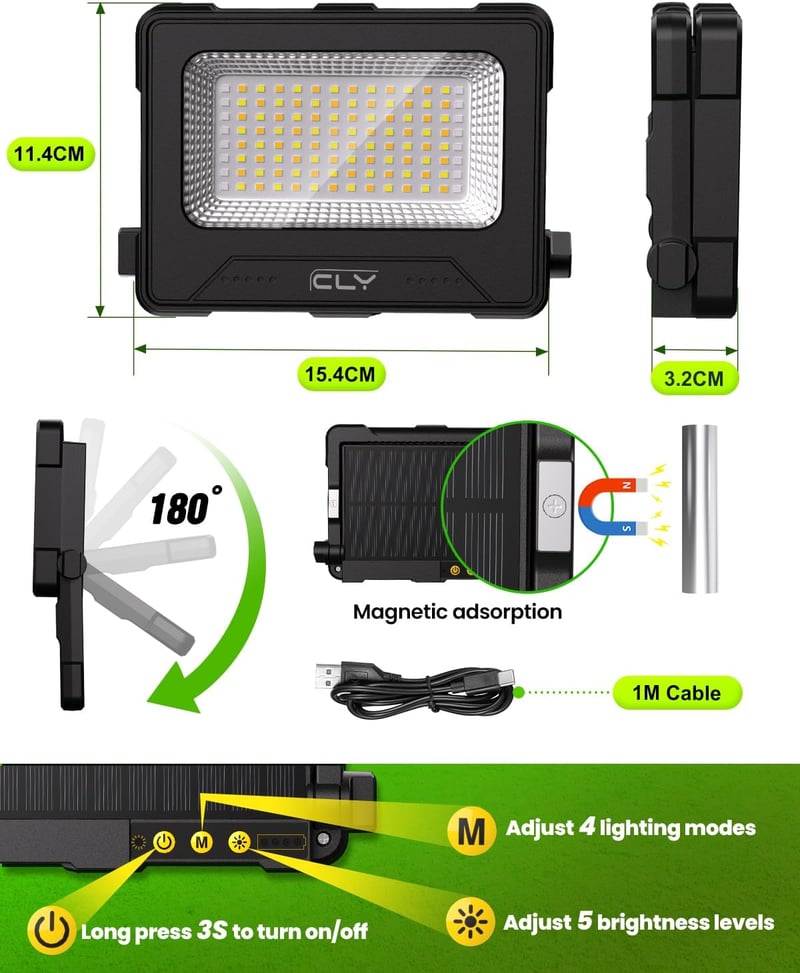 CLV 100W LED Munkalámpa 12000mAh Napelemes USB Töltés 4 Mód Powerbank