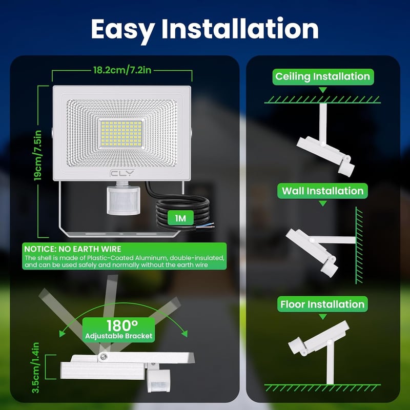 CLY 60 W mozgásérzékelős kültéri LED reflektor 5200 lm 6500 K hideg fehér IP66 vízálló állítható fejjel garázs kert udvar sportpálya