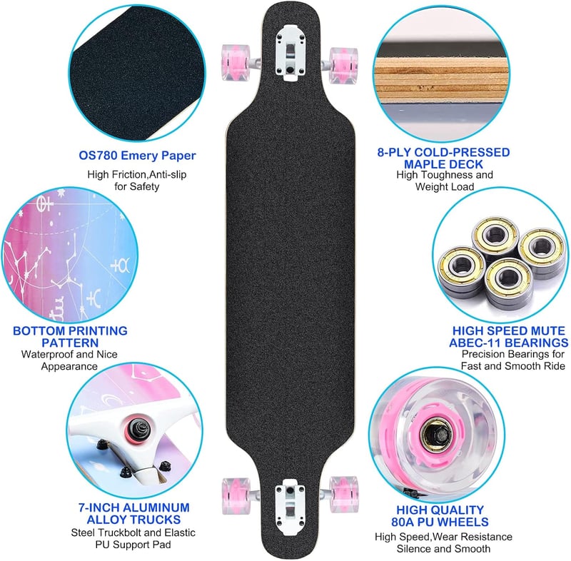 CLYCTIP Longboard Skateboard 8 rétegű juhar kezdőknek felnőtteknek cruiser
