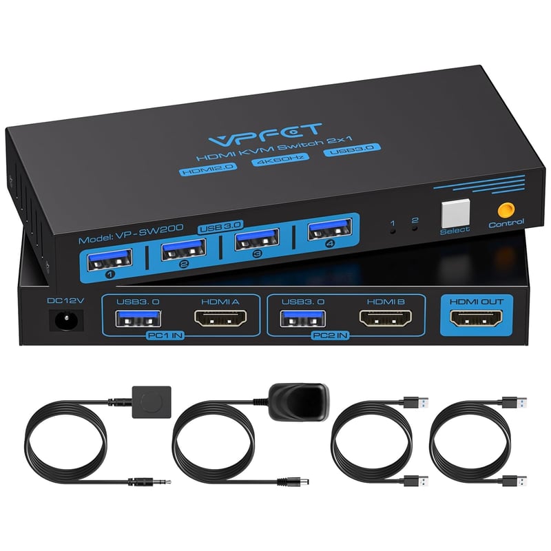 CMSTEDCD USB 3.0 HDMI KVM Switch 2 PC-hez 4K60Hz Monitor Egér Billentyűzet