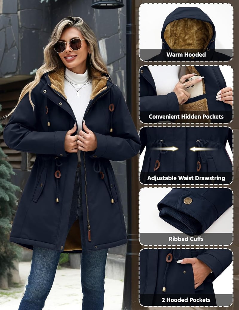 CMTOP női téli kabát vízálló meleg kapucnis parka fleece béléssel