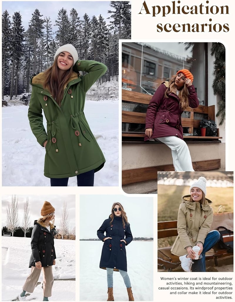 CMTOP női téli kabát vízálló meleg kapucnis parka fleece béléssel