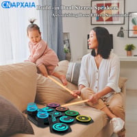 Set de tobe electronice portabile din silicon CNAPXAIA pentru copii, cu 9 pad-uri și difuzor încorporat, cadou pentru zi de naștere și Crăciun 2