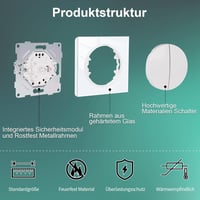 CNBINGO Dupla Billenőkapcsoló - Fehér Üveg Falkapcsoló, Süllyesztett Szerelésű, Kerek Billentyűs Villanykapcsoló, 230V, 16A 6