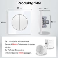 CNBINGO Dupla Billenőkapcsoló - Fehér Üveg Falkapcsoló, Süllyesztett Szerelésű, Kerek Billentyűs Villanykapcsoló, 230V, 16A 2