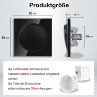 CNBINGO Fekete Üveg Villanykapcsoló - 2-Csatornás Kétirányú Süllyesztett Fali Kapcsoló, Kerek Billenőgombbal, 230V, 16A 2