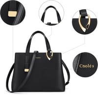 Cnolés női bőr kézitáska, elegáns olasz design, fekete válltáska 4