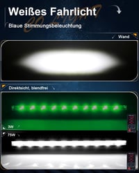CO LIGHT LED Fényhíd 20" - Vékony Kiegészítő Fényszóró 12V Zöld Hangulatvilágítással, DT Kábelköteg, Terepjáró SUV ATV UTV Teherautó 4