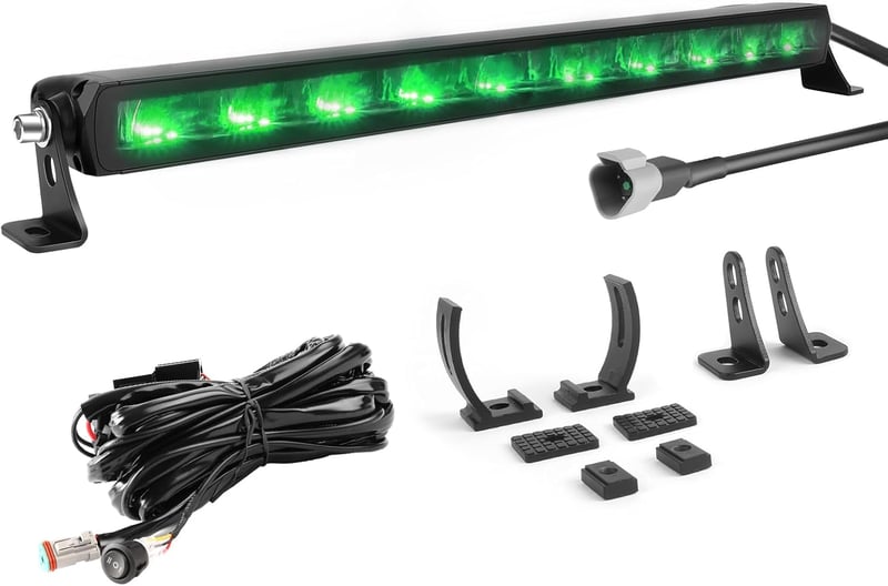 CO LIGHT LED Fényhíd 20" - Vékony Kiegészítő Fényszóró 12V Zöld Hangulatvilágítással, DT Kábelköteg, Terepjáró SUV ATV UTV Teherautó