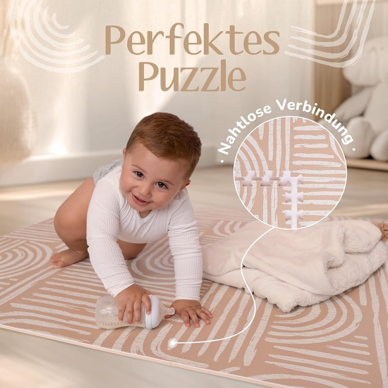 Co-Toddlery EVA hab puzzle játszószőnyeg bézs, csúszásmentes babakúszó és oviszőnyeg 0 hónapos kortól, könnyen tisztítható gyermek játékmats