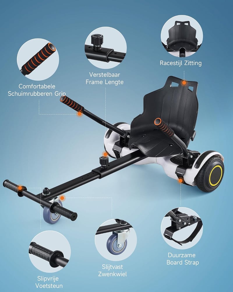 CO-Z Hoverboard Hoverkart Go-Kart ülés szék 6,5 8,5 10 colos önkiegyensúlyozó rollerhez, fekete