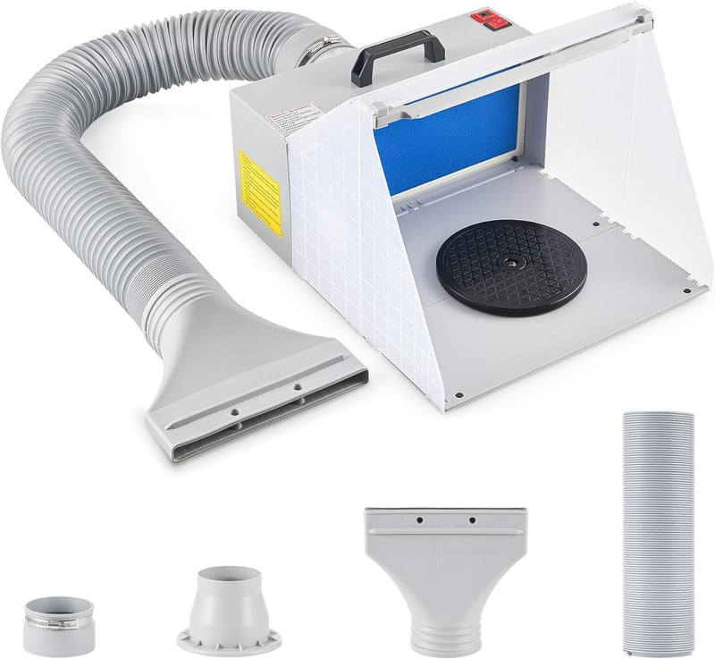 CO-Z Összecsukható Airbrush Festőkabin LED Világítással - 2m³/min Elszívórendszer, 19 cm Forgótányér, Modellezéshez, Festéshez, Kézművességh