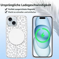 Husă Coalbooliy pentru iPhone 15 6,1", transparentă cu model de leopard, compatibilă cu MagSafe, cu șnur și lanț pentru gât, protecție cameră 06 6