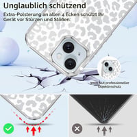 Husă Coalbooliy pentru iPhone 15 6,1", transparentă cu model de leopard, compatibilă cu MagSafe, cu șnur și lanț pentru gât, protecție cameră 06 3