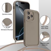 Obal na iPhone 16 Pro Coalbooliy 6,3-palcový, khaki silikónové puzdro na telefón s remienkom na krk a ochranou fotoaparátu, nárazuvzdorné, pre dievčatá a ženy 3