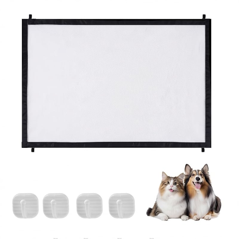 Coalwop Bezpečnostná zábrana pre psov a deti 110x72 cm, montáž bez vŕtania na schody a dvere, so 4 lepiacimi hákmi, rozšíriteľná detská brána