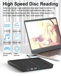 Unitate DVD/CD externă coalwop cu conector USB 3.0 și USB-C, cititor-scriitor DVD+/-RW portabil, compatibil cu Windows 11/10/8/7/XP/Vista/Linux/Mac OS, Plug and Play 2
