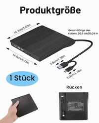 Unitate DVD/CD externă coalwop cu conector USB 3.0 și USB-C, cititor-scriitor DVD+/-RW portabil, compatibil cu Windows 11/10/8/7/XP/Vista/Linux/Mac OS, Plug and Play 5
