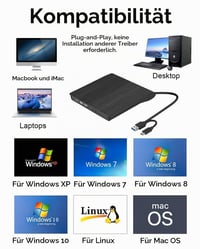 Unitate DVD/CD externă coalwop cu conector USB 3.0 și USB-C, cititor-scriitor DVD+/-RW portabil, compatibil cu Windows 11/10/8/7/XP/Vista/Linux/Mac OS, Plug and Play 3