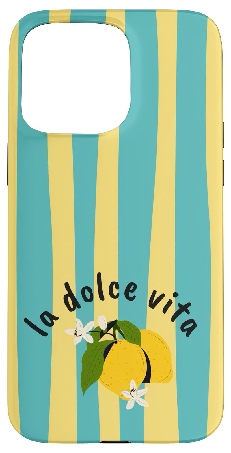 Husă pentru iPhone 15 Pro Max cu dungi galben-albastre, stil Coastal Preppy Lemon Summer – design La Dolce Vita cu dungi galbene și albastre