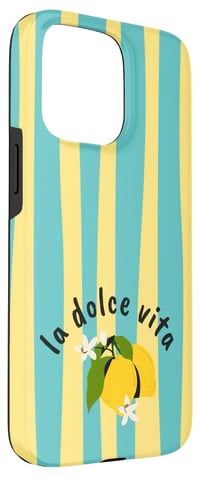 Husă pentru iPhone 15 Pro Max cu dungi galben-albastre, stil Coastal Preppy Lemon Summer – design La Dolce Vita cu dungi galbene și albastre 3