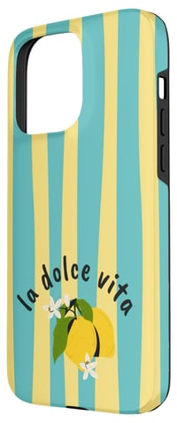 Husă pentru iPhone 15 Pro Max cu dungi galben-albastre, stil Coastal Preppy Lemon Summer – design La Dolce Vita cu dungi galbene și albastre 2