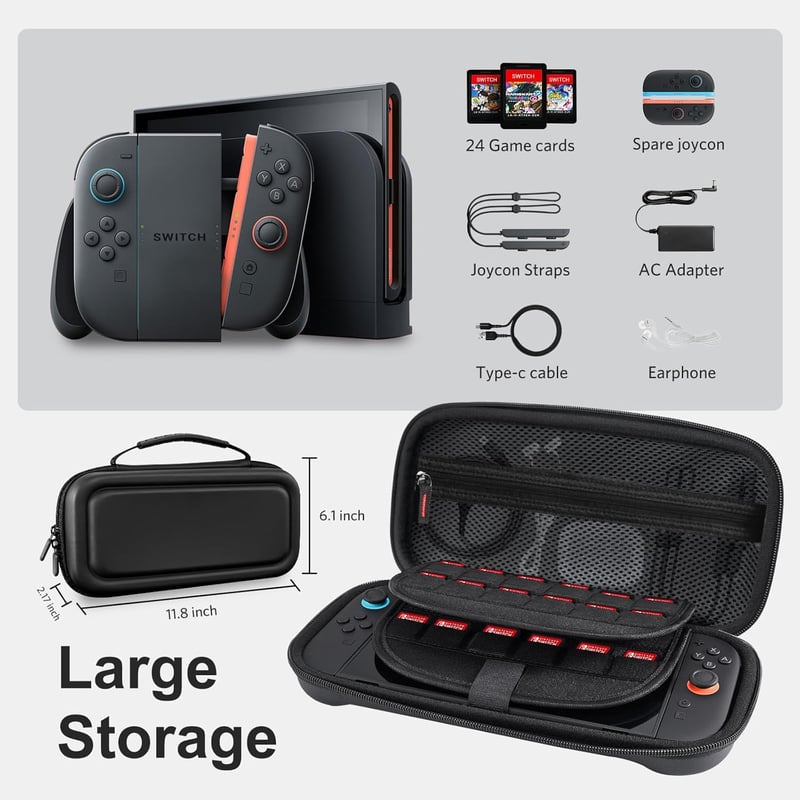 CoBak Nintendo Switch 2 hordtáska 3in1 szett üvegvédelem és hüvelykujj fogások