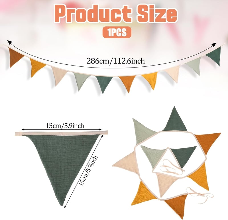 Cobee 286 cm-es gyerekszobai függő dekoráció, pamut textil füzér, szülinapi party banner