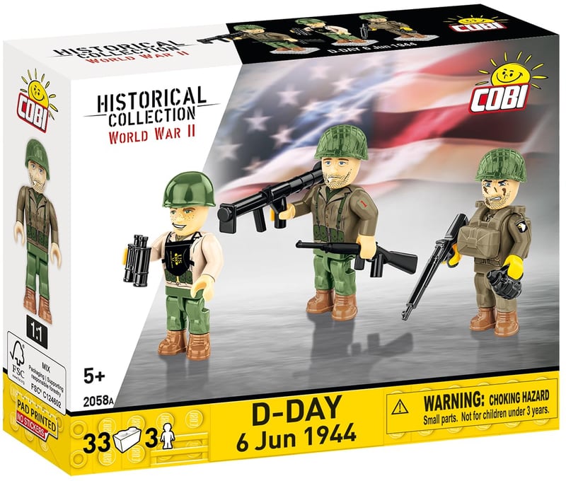 Stavebnica COBI D-Day 6. jún 1944 – 13,0 x 3,7 x 10,5 cm, vojenský model v zelenej, hnedej a sivej farbe