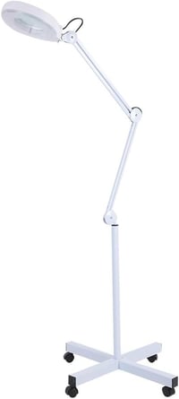 Cocoarm LED Nagyítós Lámpa Állvánnyal 5x Nagyítás Kozmetikai Munkalámpa Állítható Magasság Fehér Kerekekkel 1
