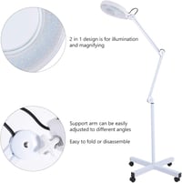 Cocoarm LED Nagyítós Lámpa Állvánnyal 5x Nagyítás Kozmetikai Munkalámpa Állítható Magasság Fehér Kerekekkel 5