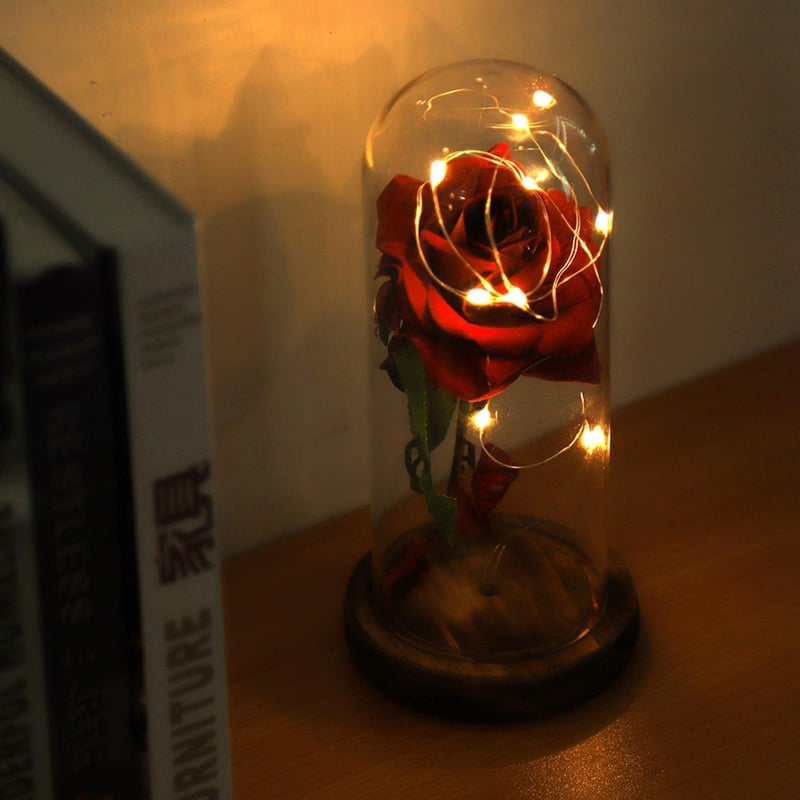 Cocoarm Örök Rózsa LED Világítással Üvegdomban Piros Nagy