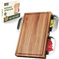 COCOBOSS Krájacia doska s podnosom na omrvinky 44,5x30x6 cm, akáciová krájacia doska s 3 zbernými miskami, veľká drevená kuchynská doska 1