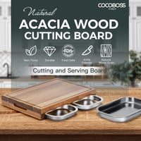 COCOBOSS Krájacia doska s podnosom na omrvinky 44,5x30x6 cm, akáciová krájacia doska s 3 zbernými miskami, veľká drevená kuchynská doska 2