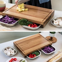 COCOBOSS Krájacia doska s podnosom na omrvinky 44,5x30x6 cm, akáciová krájacia doska s 3 zbernými miskami, veľká drevená kuchynská doska 5