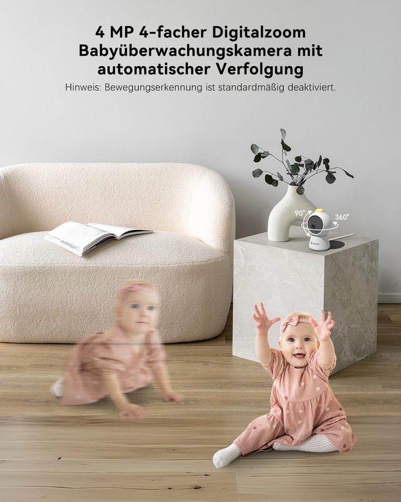 COCOCAM 2K 4MP Babamonitor 5" Kijelzővel, Wi-Fi, Éjszakai Látás és Mozgáskövetés