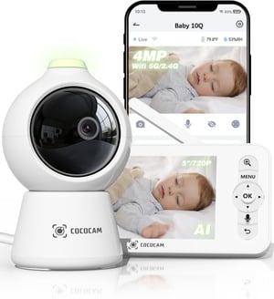 COCOCAM 2K 4MP Babamonitor 5" Kijelzővel, Wi-Fi, Éjszakai Látás és Mozgáskövetés