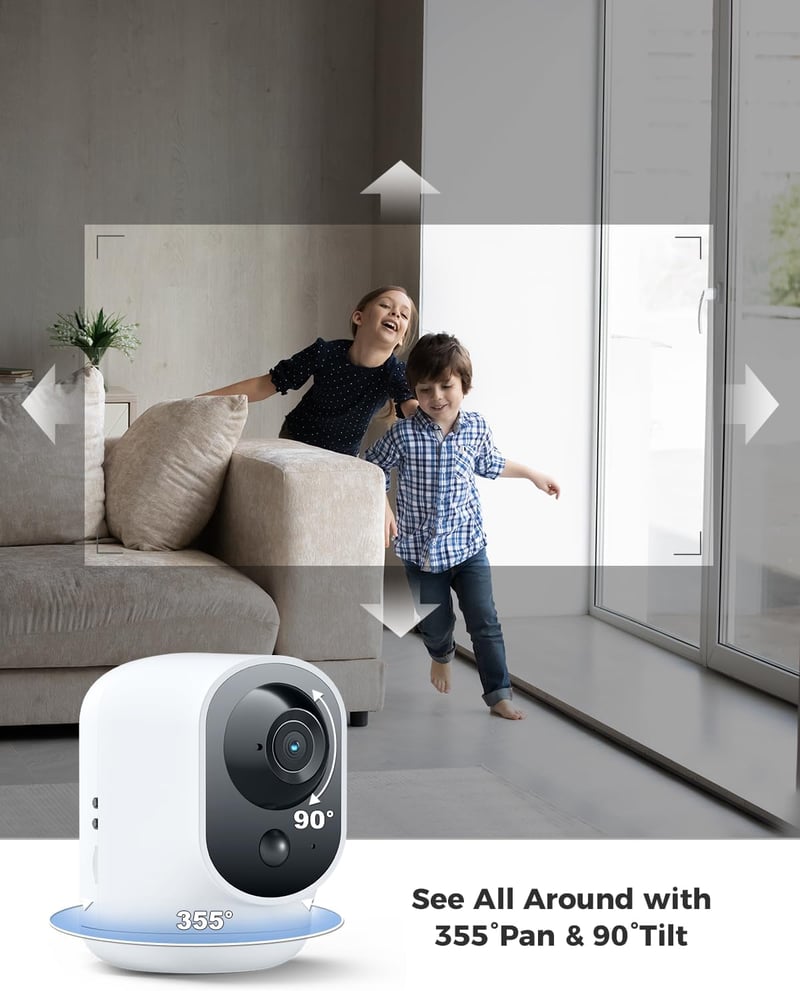 COCOCAM 2K WiFi Biztonsági Kamera Akkumulátorral, Mozgásérzékelés, Baba és Háziállat Megfigyelő