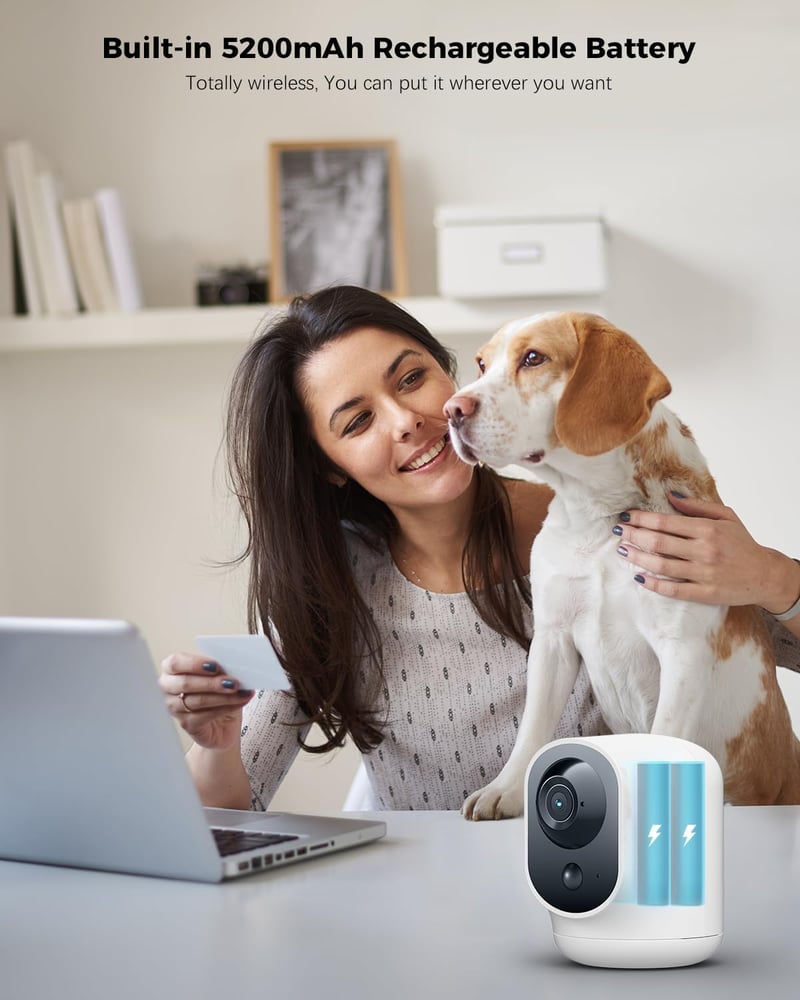 COCOCAM 2K WiFi Biztonsági Kamera Akkumulátorral, Mozgásérzékelés, Baba és Háziállat Megfigyelő