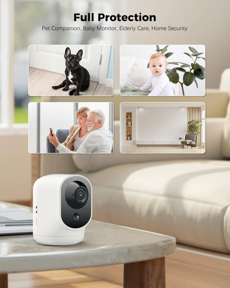 COCOCAM 2K WiFi Biztonsági Kamera Akkumulátorral, Mozgásérzékelés, Baba és Háziállat Megfigyelő