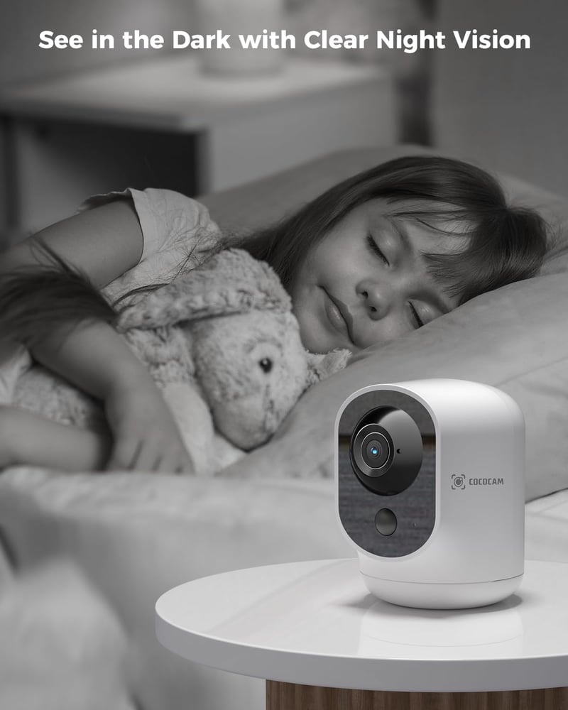 COCOCAM 2K WiFi Biztonsági Kamera Akkumulátorral, Mozgásérzékelés, Baba és Háziállat Megfigyelő
