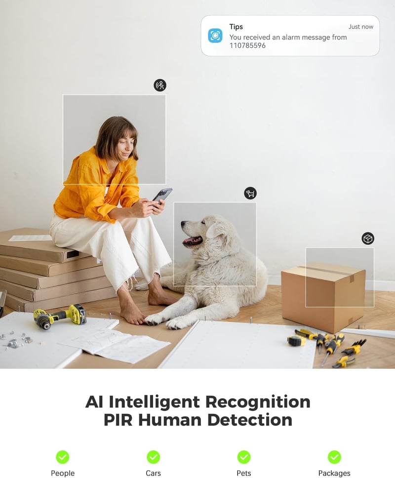 COCOCAM 2K WiFi Biztonsági Kamera Akkumulátorral, Mozgásérzékelés, Baba és Háziállat Megfigyelő