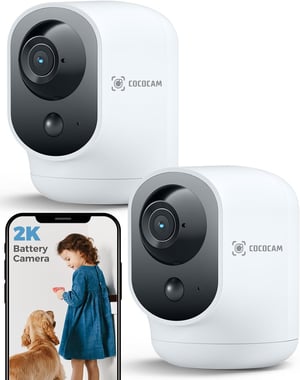 COCOCAM 2K beltéri biztonsági kamera WiFi, 5200 mAh akkumulátor, 2 db
