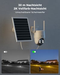 COCOCAM 2K PTZ kültéri biztonsági kamera, 10000 mAh akkumulátor, 8W napelem, 30 m éjjellátó 3