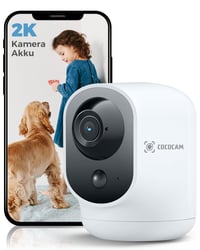 Bezdrôtová vnútorná WiFi bezpečnostná kamera COCOCAM 2K s 5200mAh batériou, funkciou otáčania/naklápania, AI rozpoznávaním, PIR senzorom, 2.4G, biela 1