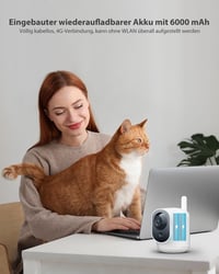Vnútorná bezpečnostná kamera COCOCAM 4G so SIM kartou, 6000 mAh batériou, 2K rozlíšením, 355° rotáciou, IR nočným videním, PIR senzorom pohybu, kompatibilná s Alexa, bez potreby WiFi, biela 2